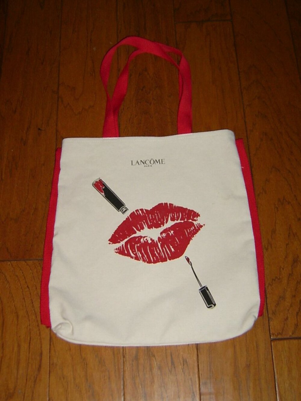 Lancome Canvas Tote Bag Kiss Lips Makeup, Vintage